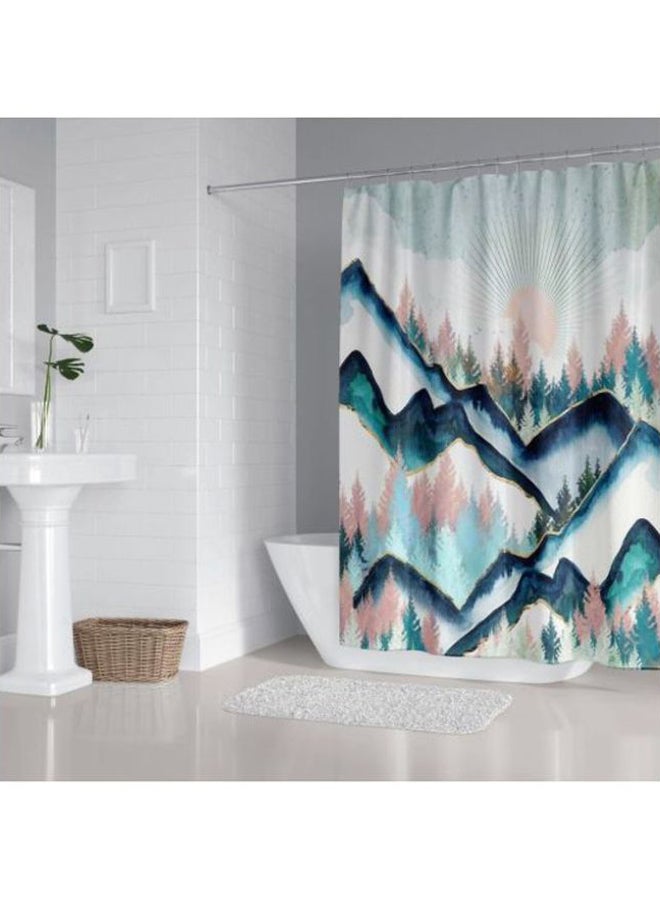 Mountain Printed Shower Curtain With Hooks Blue/White/Pink 165x180cm - v1612534178/N38547466A_2