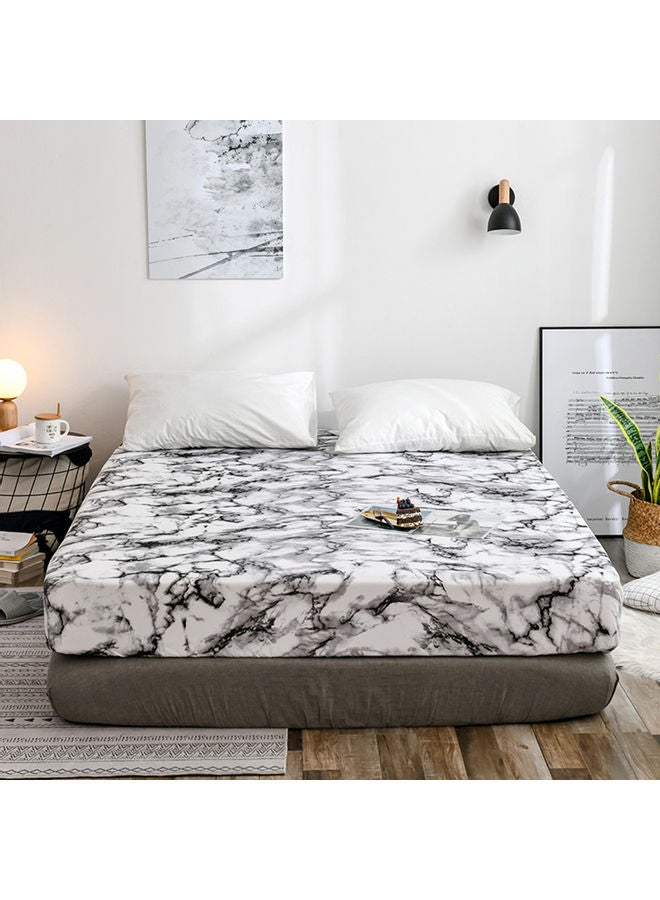 طقم شرشف سرير بحواف مطاطية مكون من 4 قطع مع غطائين للوسادة microfiber أبيض/ أسود 40x5x30سم - Image 2