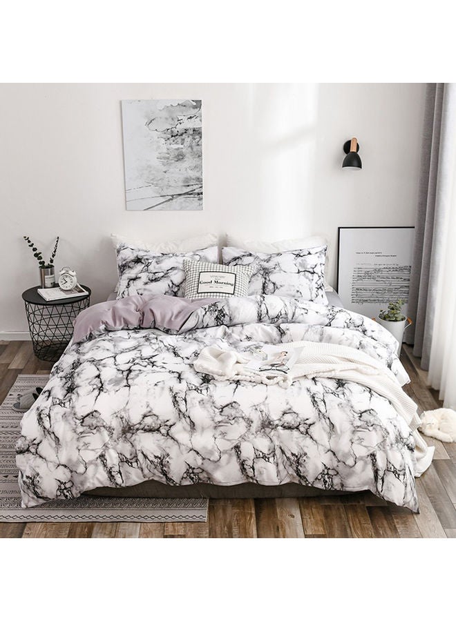 طقم شرشف سرير بحواف مطاطية وغطاء وسادة مكون من 3 قطع microfiber أبيض/ أسود 30x5x30سم - Image 1