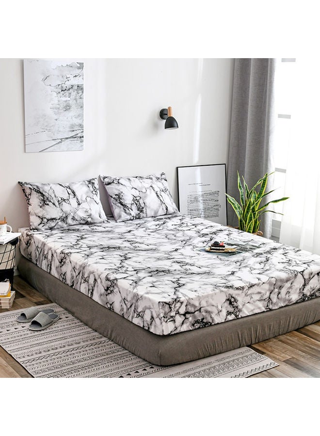 طقم شرشف سرير بحواف مطاطية وغطاء وسادة مكون من 3 قطع microfiber أبيض/ أسود 30x5x30سم - Image 4