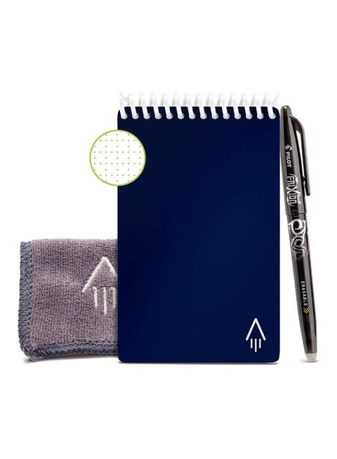 Dot-Grid Eco-Friendly Notebook with Pilot Frixion Pen and Microfiber Cloth Midnight Blue