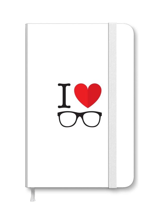 ستايلايزد مذكَّرة مقاس A5 بغلاف سميك مطبوع عليها عبارة "I Love Glasses" أبيض