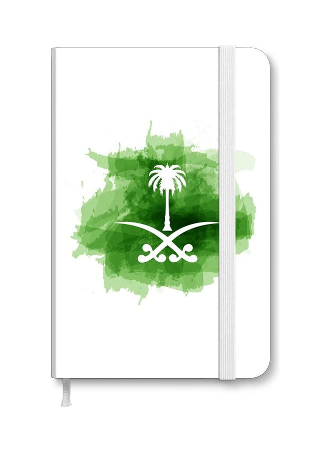 ستايلايزد دفتر ملاحظات "ديزاينر" Designer بغلاف مقوى وسميك مقاس A5 - بتصميم شعار السعودية . أبيض/أخضر