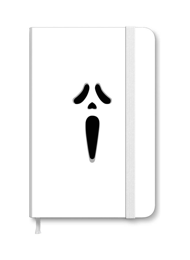 ستايلايزد دفتر ملاحظات مقاس A5 بغلاف مجلد سميك مصمم من قِبل مصمم شهير  بنمط مطبوع مستوحى من فيلم "Scream" أبيض/ أسود