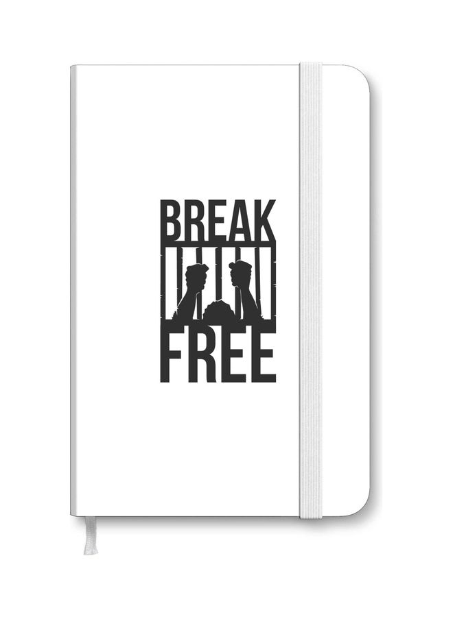 ستايلايزد دفتر ملاحظات ديزاينر مقاس A5 بغلاف صلب وسميك بطبعة عبارة "Break Free" أبيض/ أسود