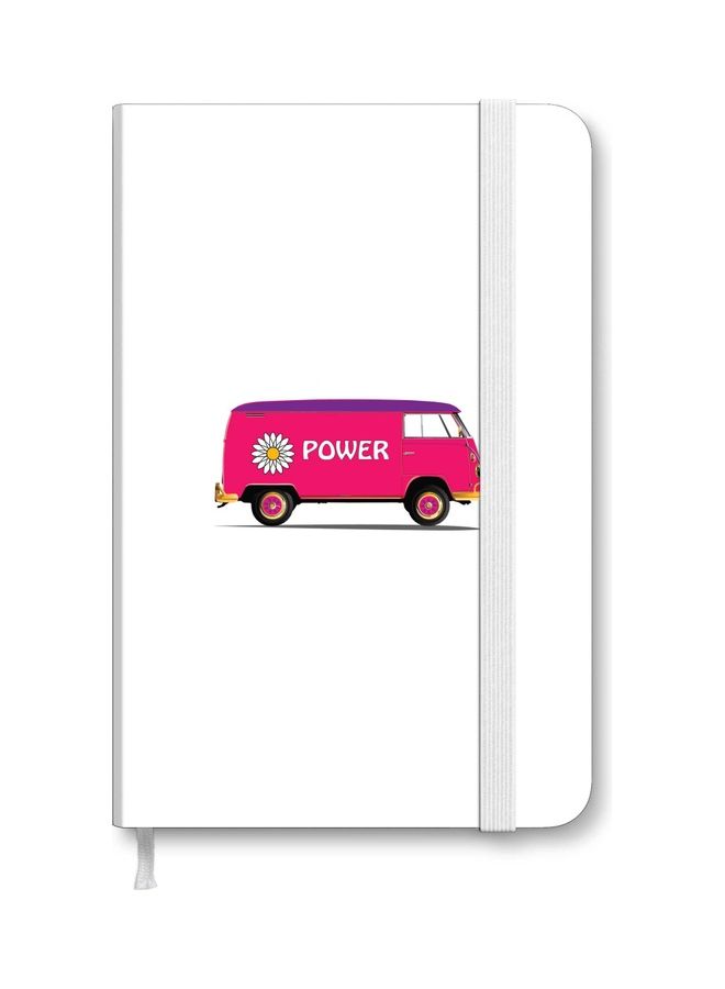 ستايلايزد دفتر ملاحظات ديزاينر مقاس A5 بغلاف صلب وسميك بطبعة عبارة "Flower Power" أبيض/ وردي