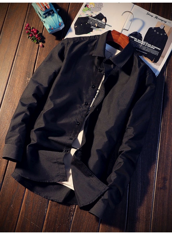 Casual Slim Solid Colour Shirt Black