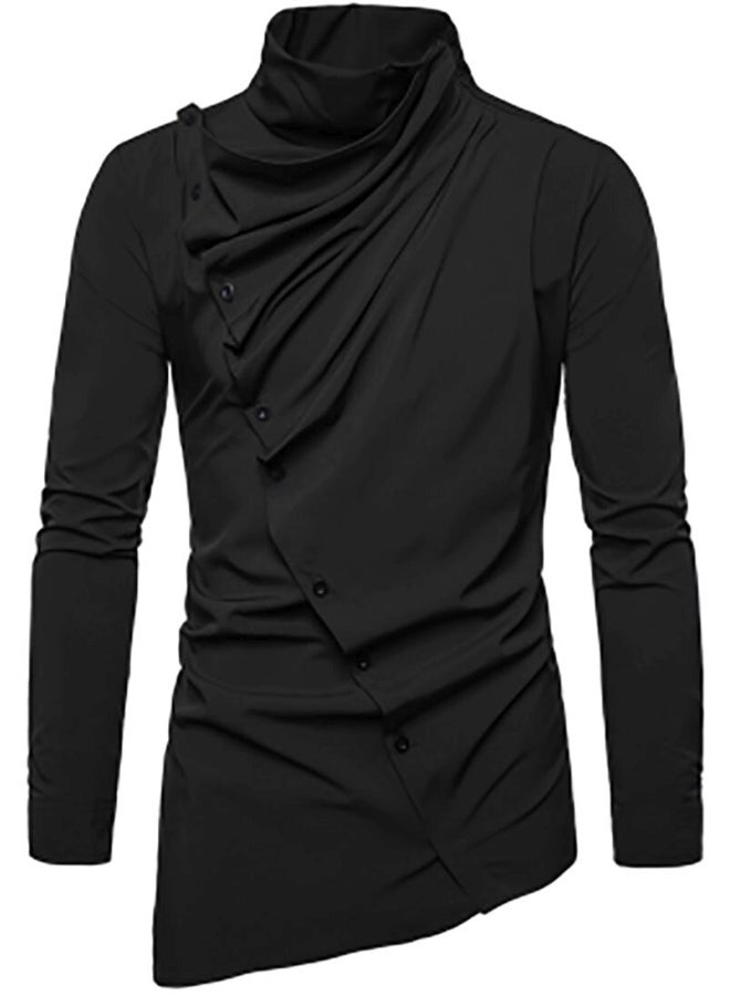 قميص سادة بأكمام طويلة وقصة غير متساوية أسود