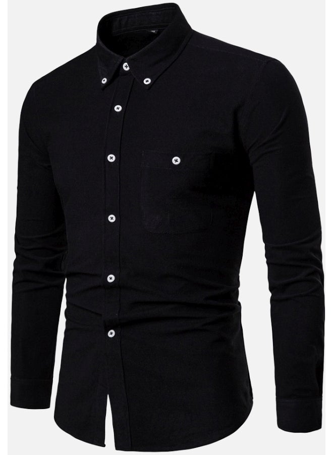 Solid Colour Casual Shirt Black