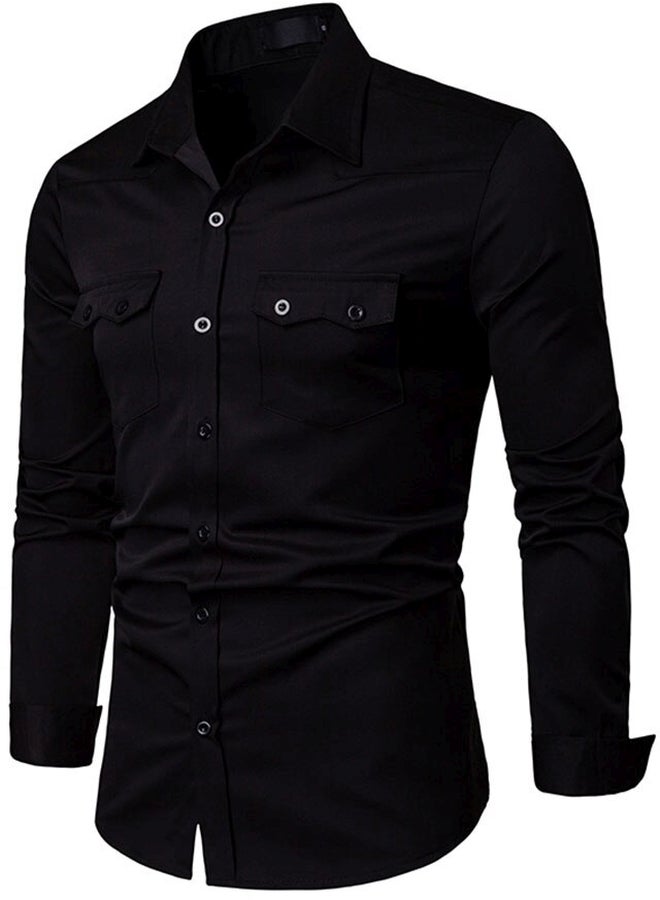 Solid Colour Casual Shirt Black