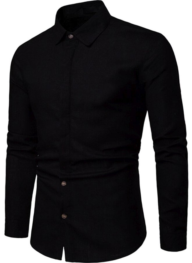 Solid Colour Long Sleeve Casual Shirt Black