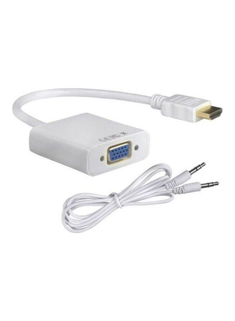 كابل محول فيديو بدقة 1080P من منفذ HDMI ذكر إلى VGA أنثى مزود بمخرج صوت لأجهزة الحاسوب والـDVD والتلفزيون عالي الوضوح أبيض