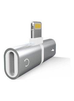 Double Lightning Headphone Audio And Charging Adapter Silver