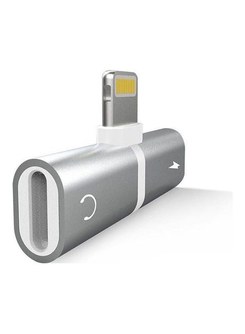 Double Lightning Headphone Audio And Charging Adapter Silver