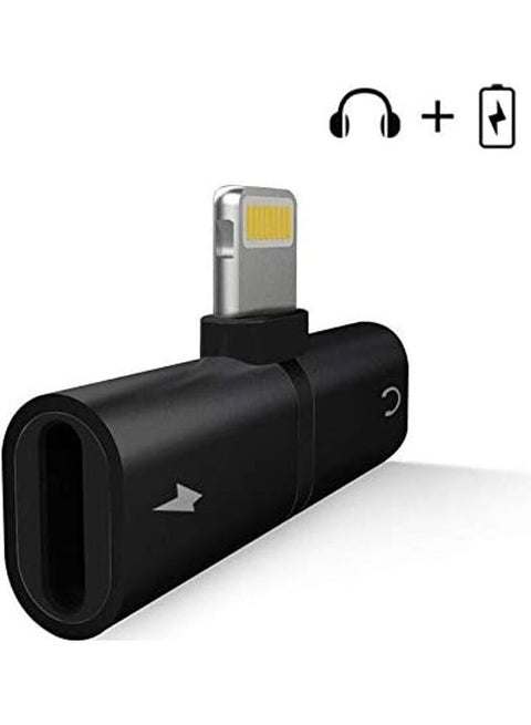Double Lightning Headphone Audio And Charge Adapter Black