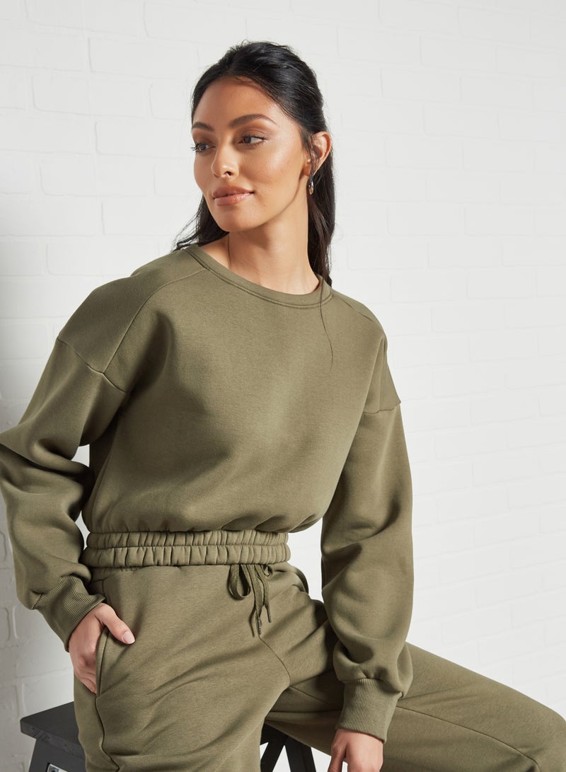 NOISY MAY - Percy Cropped Sweatshirt Kalamata - Image 1