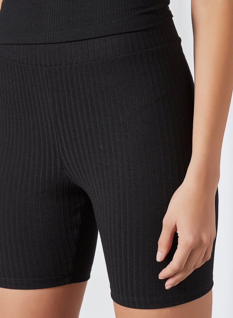 NOISY MAY - Ribbed Cycling Shorts Black - Image 1