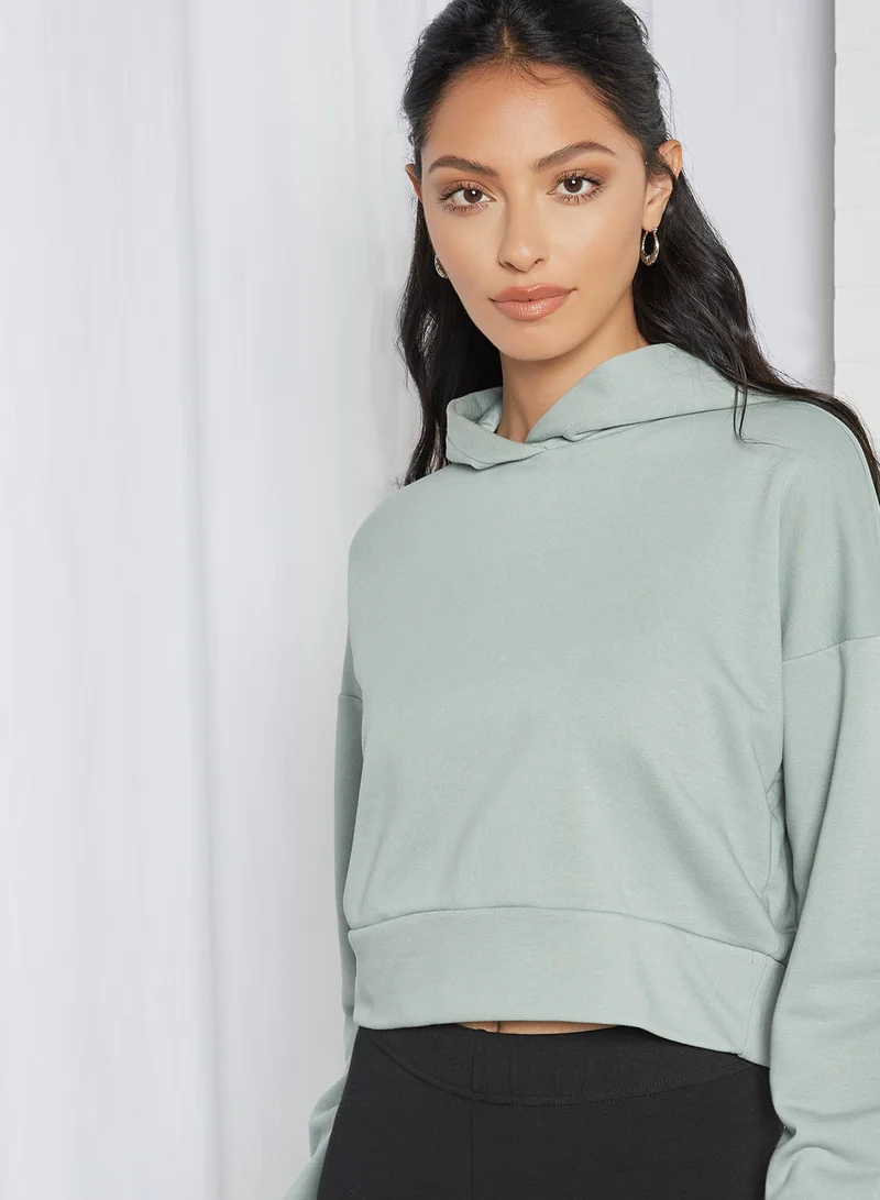 NOISY MAY Cropped Hoodie Slate Gray