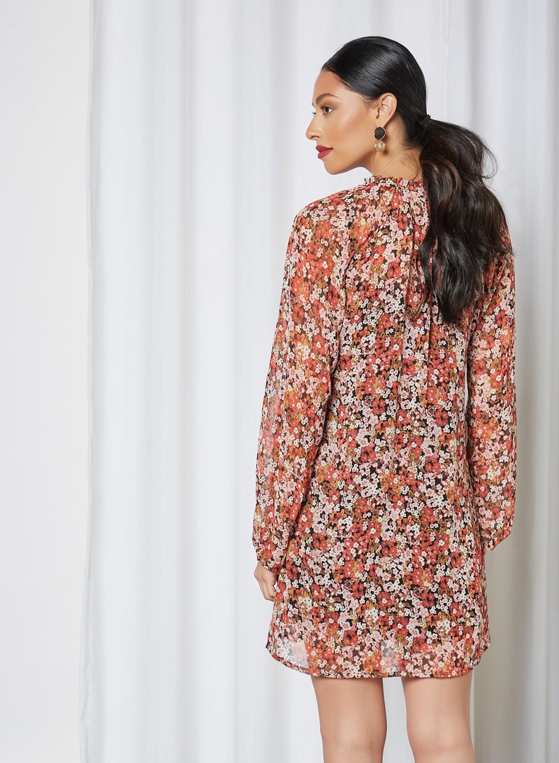 NOISY MAY - Floral Tie-Up Neckline Mini Dress Multicolour - Image 1