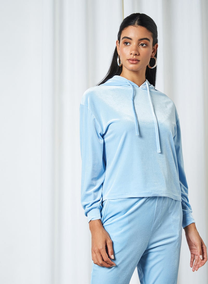 PIECES - Velour Hoodie Blue Bell - Image 1