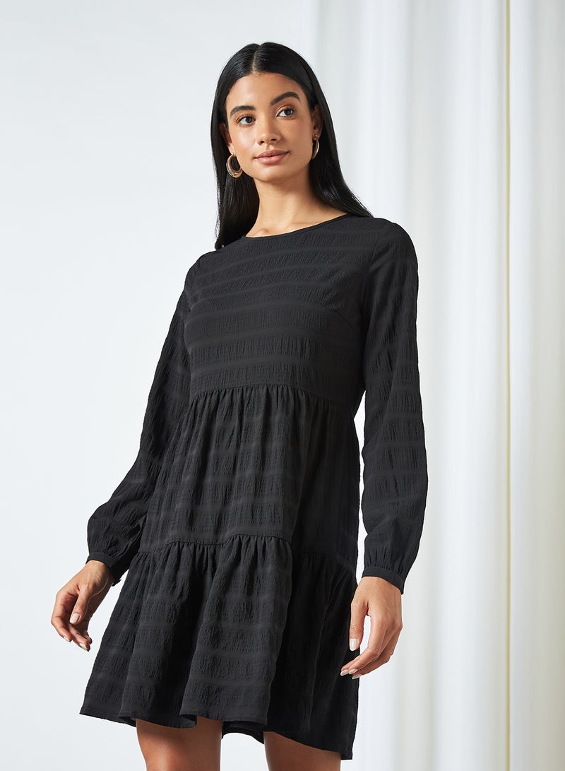 Crinkled Tier Dress Black