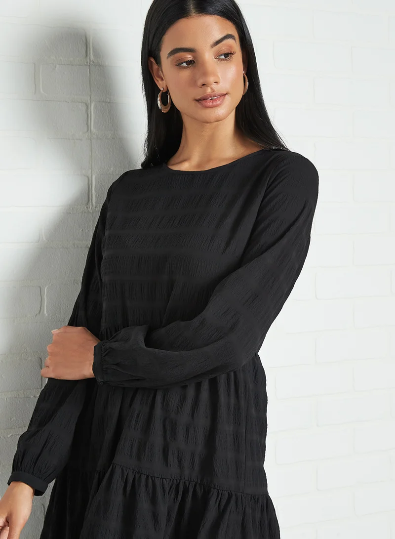 PIECES Crinkled Tier Dress Black