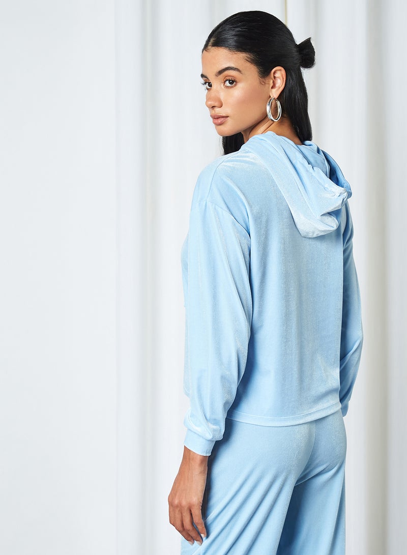PIECES - Velour Hoodie Blue Bell - Image 1