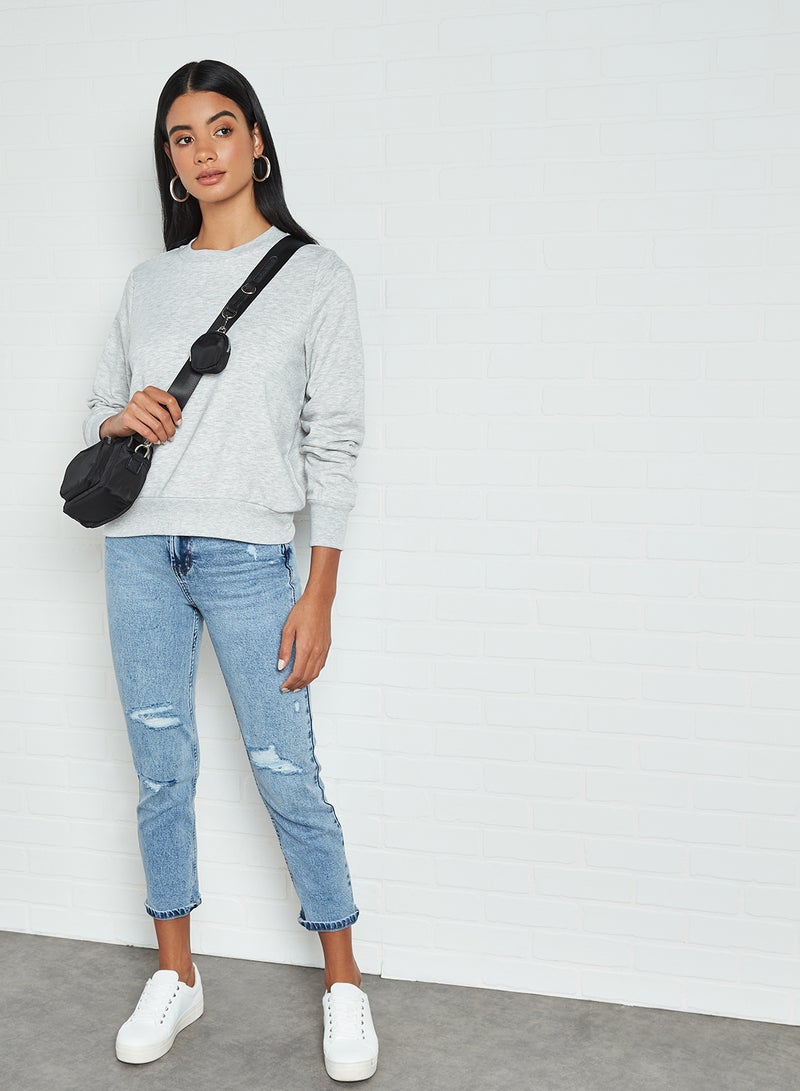 NOISY MAY - Cropped Sweatshirt Light Grey Melange - Image 1