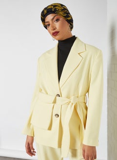 SELECTED FEMME Relaxed Belted Blazer Pastel Yellow  - Image 1