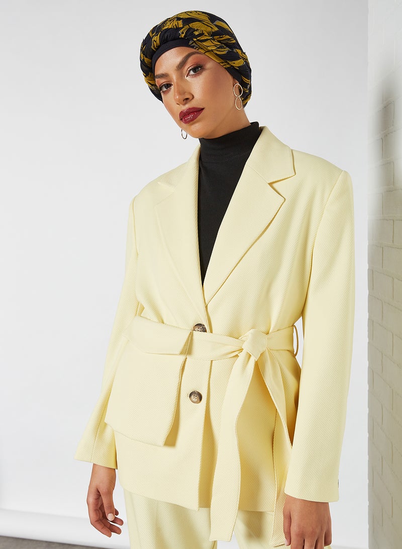 SELECTED FEMME Relaxed Belted Blazer Pastel Yellow - Image 1