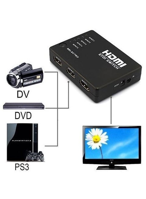 5 Port HDMI Switch Switcher Splitter Black