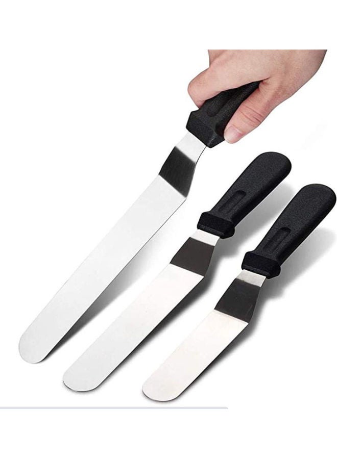 AnneFish 3-Piece Stainless Steel Baking Scraper Set Silver/Black  - Image 1