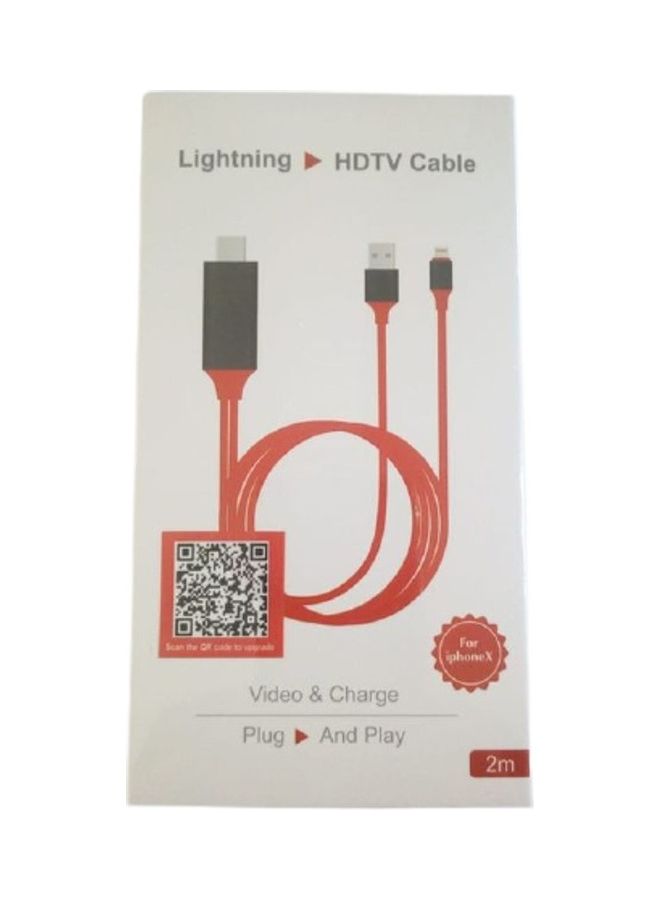 كابل توصيل وشحن بمنفذ لايتننغ إلى HDTV لهاتف آيفون X أحمر وأسود