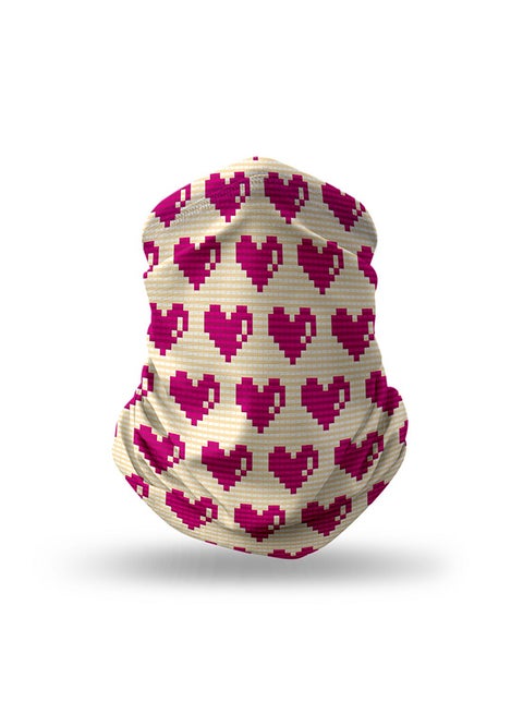 Designer Neck Gaiter Face Mask Reusable - Pixel Hearts 18.5 x 10inch