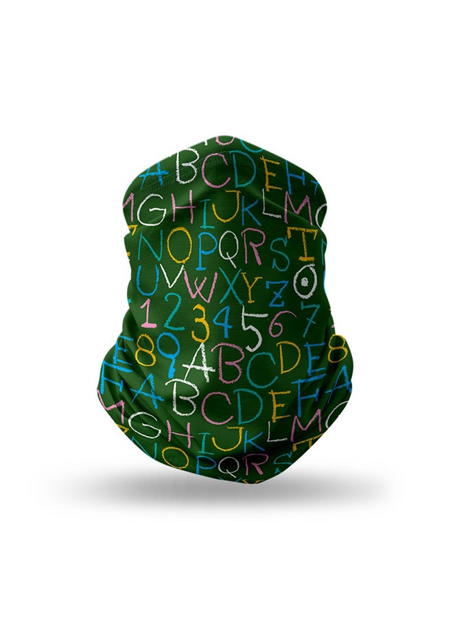 ستايلايزد كمامة وجه بتصميم يغطي الرقبة قابلة لإعادة الاستخدام - بتصميم أبجدية على لوح أخضر اللون 18.5 x 10بوصة - Image 1