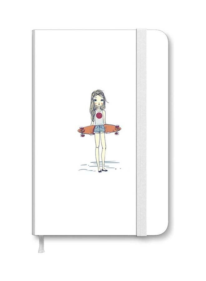 ستايلايزد دفتر ملاحظات مقاس A5 بغلاف مجلد سميك مصمم من قِبل مصمم شهير  بنمط مطبوع يمثل فتاة تمسك بلوح تزلج متعدد الألوان - Image 1