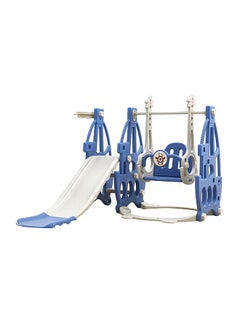 3In1 Swing Wt Slide, Swing,Climb And Slide, Indoor And Outdoor Play, Basketball Ring, Smooth And Soft Edges, Easy To Fold, 3-Point Safety Harness, Kids 1-6Years, Blue 135cm