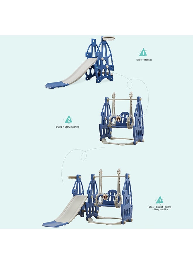 Little Story - 3In1 Swing Wt Slide, Swing,Climb And Slide, Indoor And Outdoor Play, Basketball Ring, Smooth And Soft Edges, Easy To Fold, 3-Point Safety Harness, Kids 1-6Years, Blue 135cm - Image 1