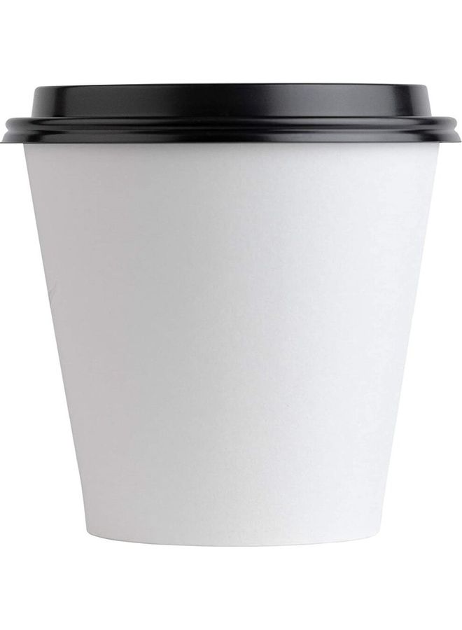 طقم أكواب ورقية للاستخدام مرة واحدة بغطاء مكون من 50 قطعة أبيض/ أسود - Image 1