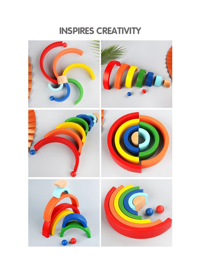 مكعبات بازل خشبية متداخلة بتصميم قوس قزح مكونة من 9 قطع 26.70x3.80x15.60سم - Image 4