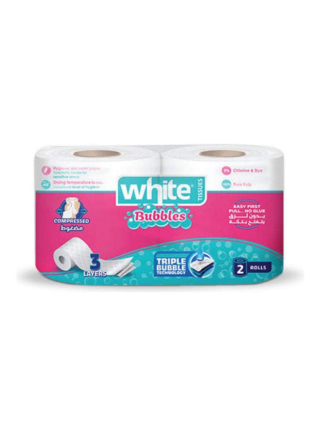 White Triple  Toilet Rolls Bubbles - 2 Roll 3 Ply White 