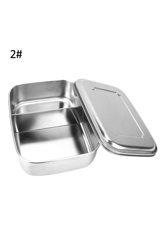 2-Grid Stainless Steel Portable Food Container Silver 16.7 x 12.8 x 6cm 