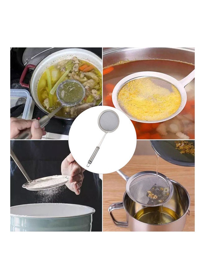 Round Filter Flour Sieve Oil Colander Spoon Silver - Image 2