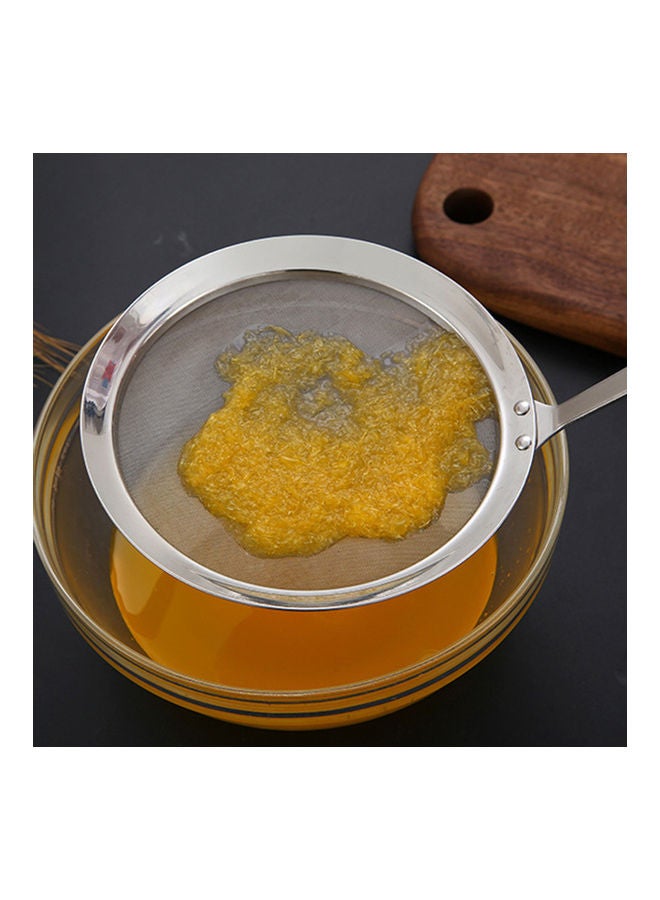 Round Filter Flour Sieve Oil Colander Spoon Silver - Image 4