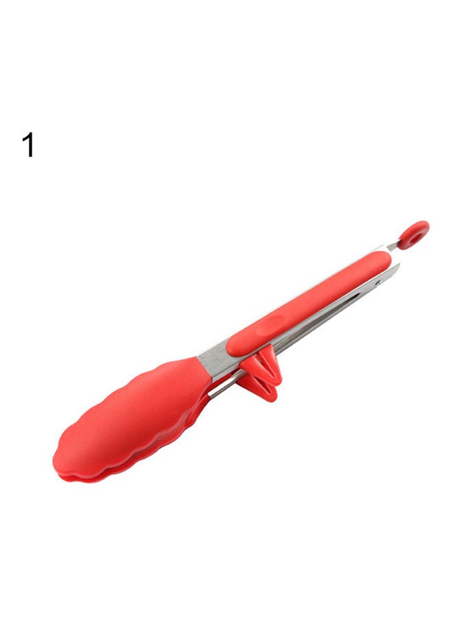 BBQ Tong Stainless Steel Silicone Barbecue Food Clip Clamp Kitchen Tool Red 26.3x4x3.3cm