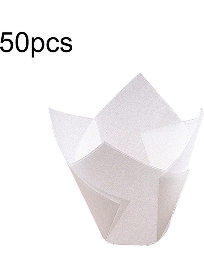 طقم أكواب ورقية للكيك مقاومة للحرارة العالية مكون من 50 قطعة أبيض 8 x 5 x 5سم - Image 1