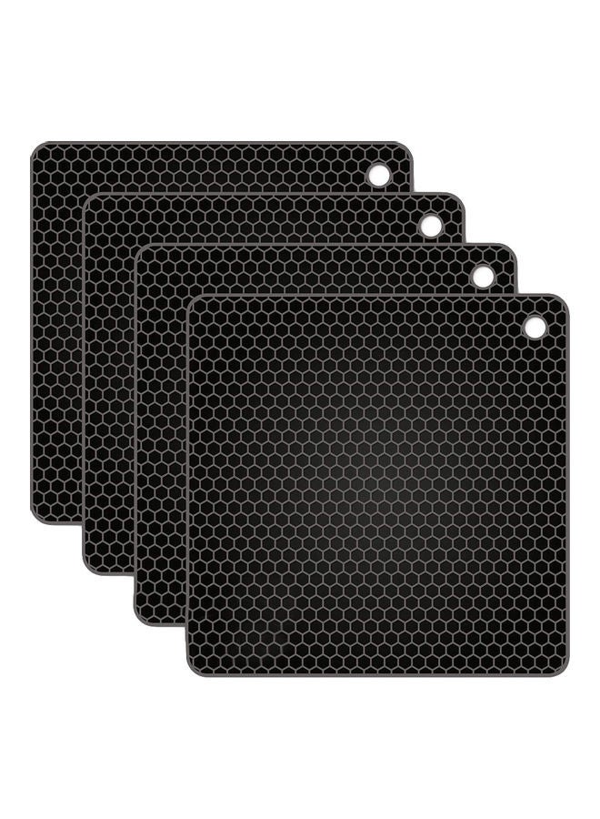 Generic - 4-Piece Silicone Hot Pot Holder Pads Black 18.6x18.6x2.05cm - Image 1