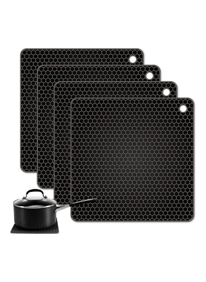 Generic - 4-Piece Silicone Hot Pot Holder Pads Black 18.6x18.6x2.05cm - Image 1