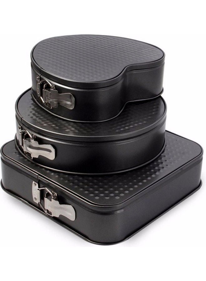 3 Pieces Non Stick Removable Bottom Round Heart Square Shape Cake Mold Set Black 26x26x2cm  - Image 1