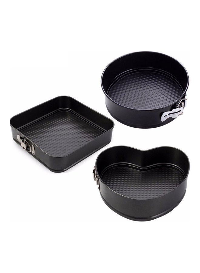 3 Pieces Non Stick Removable Bottom Round Heart Square Shape Cake Mold Set Black 26x26x2cm  - Image 2